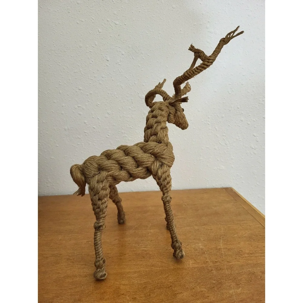 Jute Rope Buck Deer‎ Figure African Jungle Safari Animal Natural Horned Statue